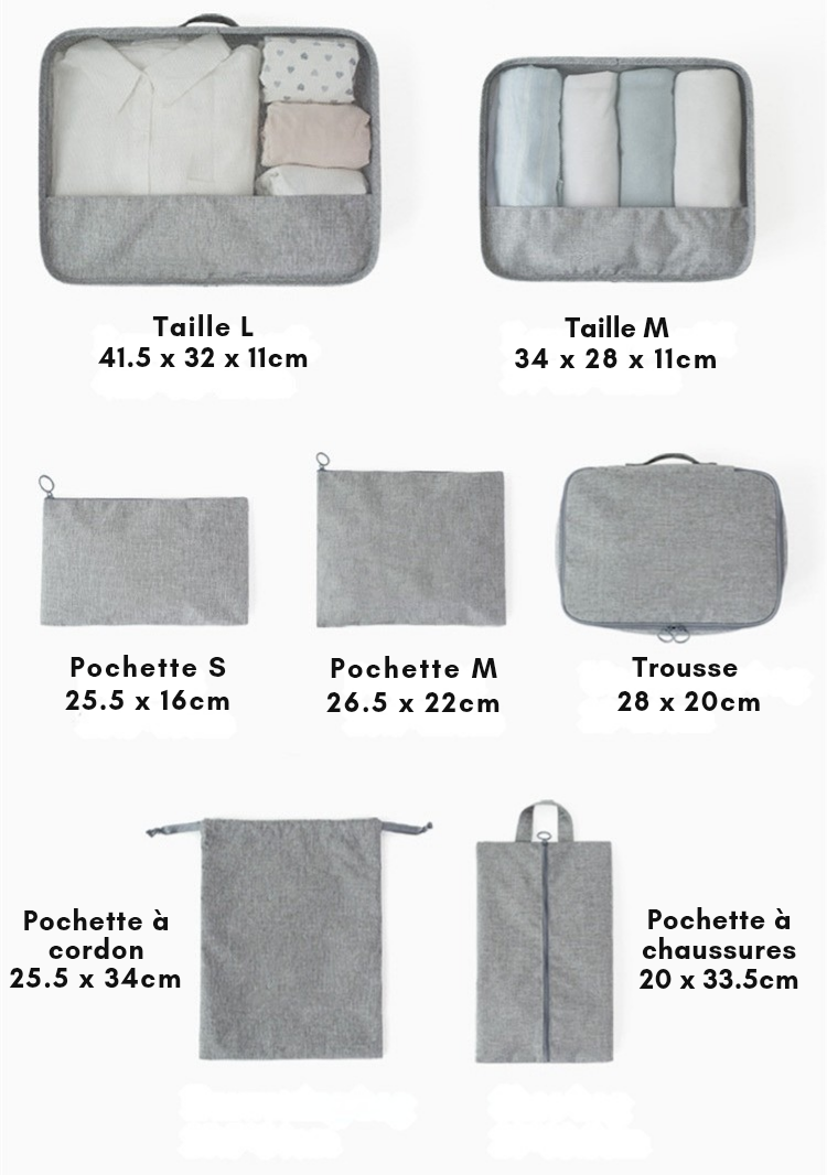 Lot de 7 sacs de rangement - Balade Organisée